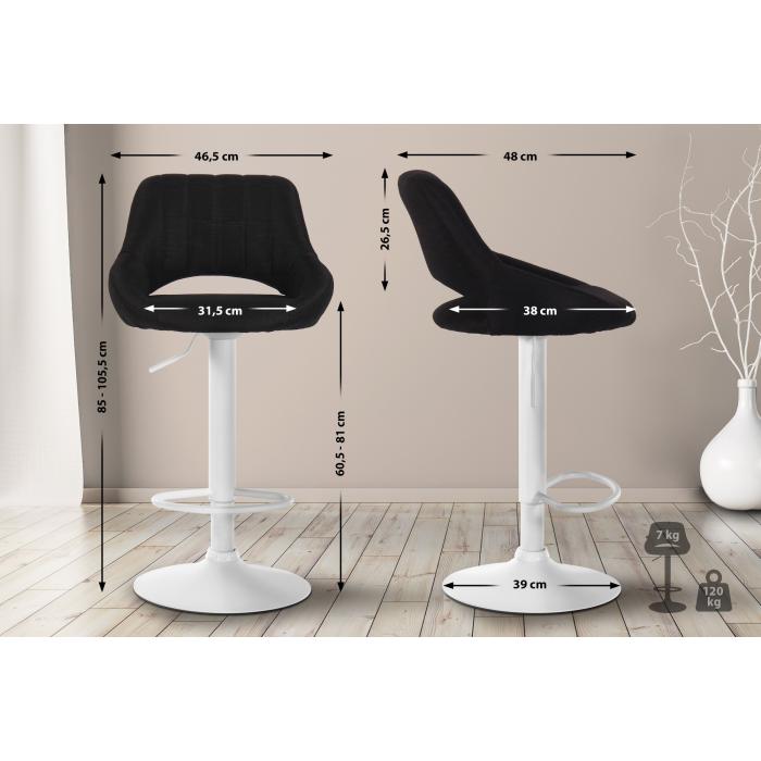 Barhocker HLO-CP279 Stoff wei ~ schwarz