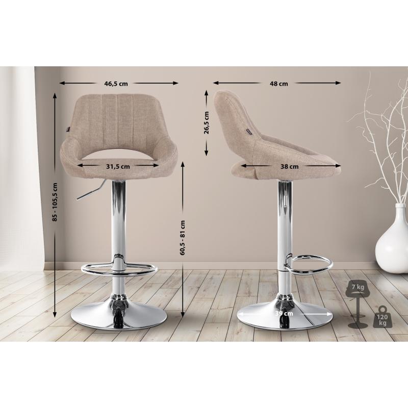 Barhocker HLO-CP279 Stoff chrom ~ taupe