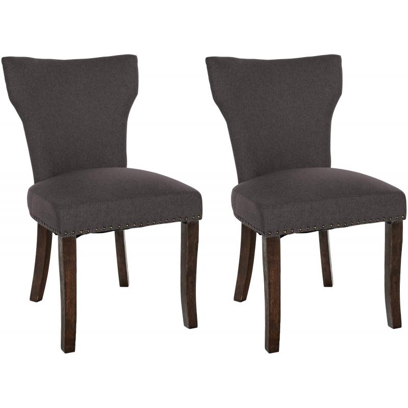 2er Set Esszimmerstuhl HLO-CP10 Stoff antik-dunkel ~ dunkelgrau