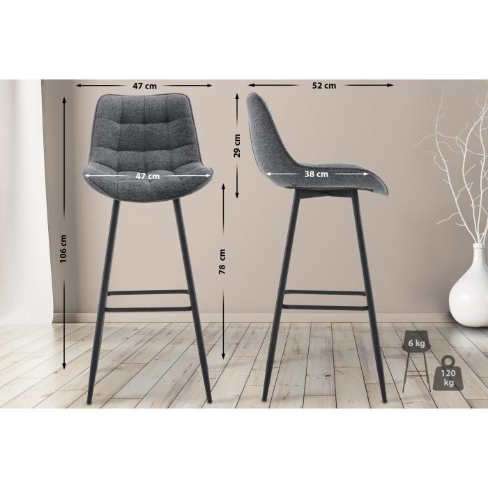 Barhocker HLO-CP250 Stoff ~ dunkelgrau