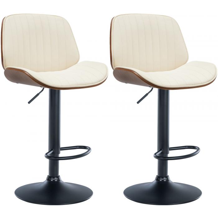 2er Set Barhocker HLO-CP285 Kunstleder ~ walnuss/creme
