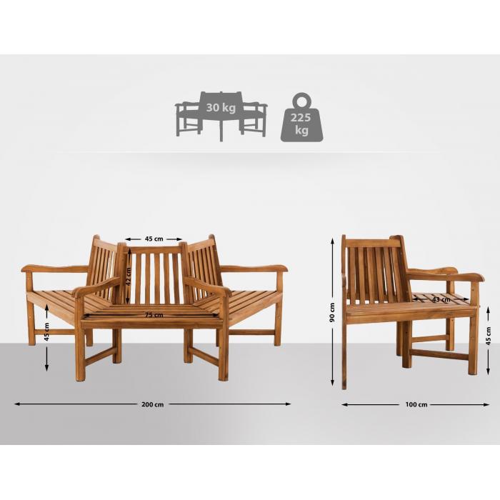 Baumbank HLO-CP25 mit Armlehne halbrund 200 cm ~ teak