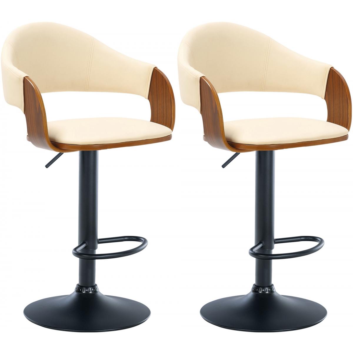 2er Set Barhocker HLO-CP283 Kunstleder schwarz ~ walnuss/creme