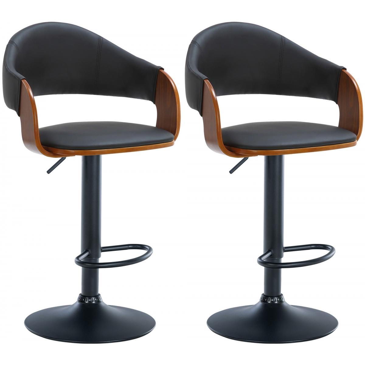 2er Set Barhocker HLO-CP283 Kunstleder schwarz ~ walnuss/schwarz