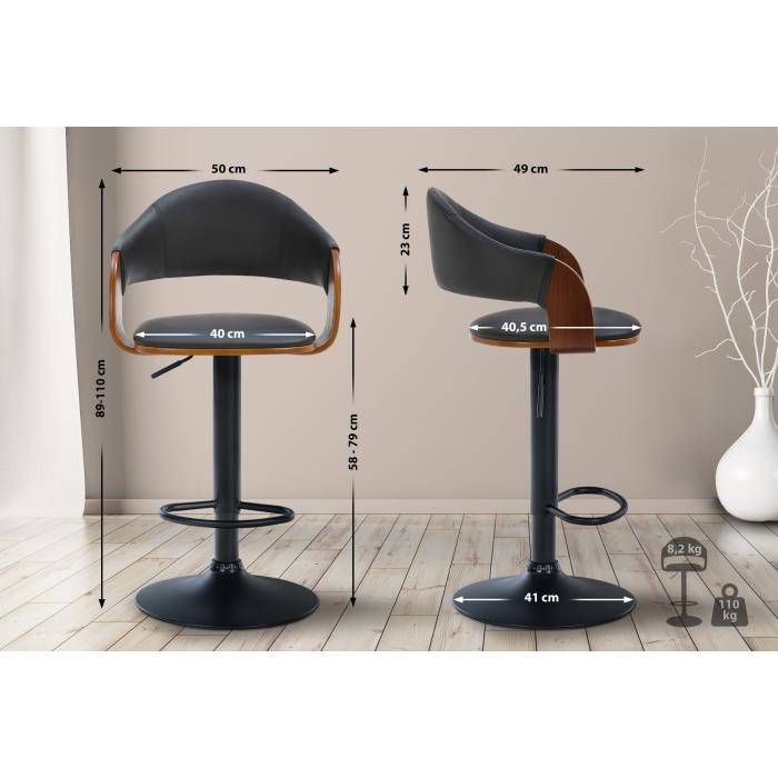 2er Set Barhocker HLO-CP283 Kunstleder schwarz ~ walnuss/schwarz