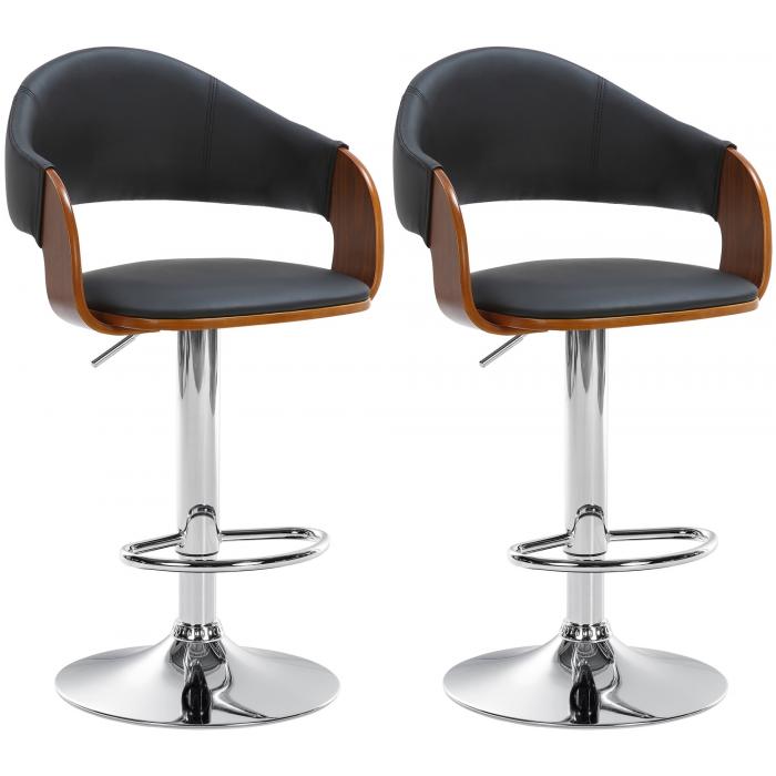 2er Set Barhocker HLO-CP283 Kunstleder chrom ~ walnuss/schwarz