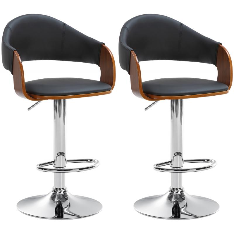 2er Set Barhocker HLO-CP283 Kunstleder chrom ~ walnuss/schwarz