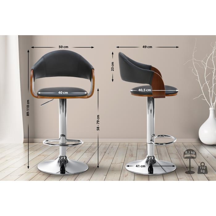 2er Set Barhocker HLO-CP283 Kunstleder chrom ~ walnuss/schwarz