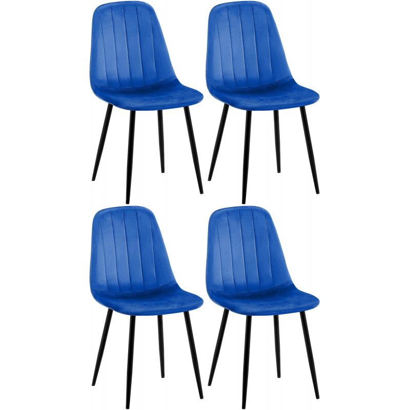4er Set Esszimmerstuhl HLO-CP33 Samt ~ blau