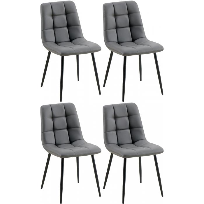 4er Set Esszimmerstuhl HLO-CP11 Kunstleder ~ dunkelgrau