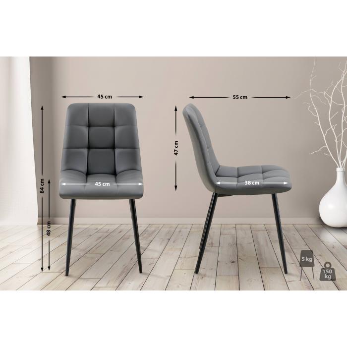 4er Set Esszimmerstuhl HLO-CP11 Kunstleder ~ dunkelgrau