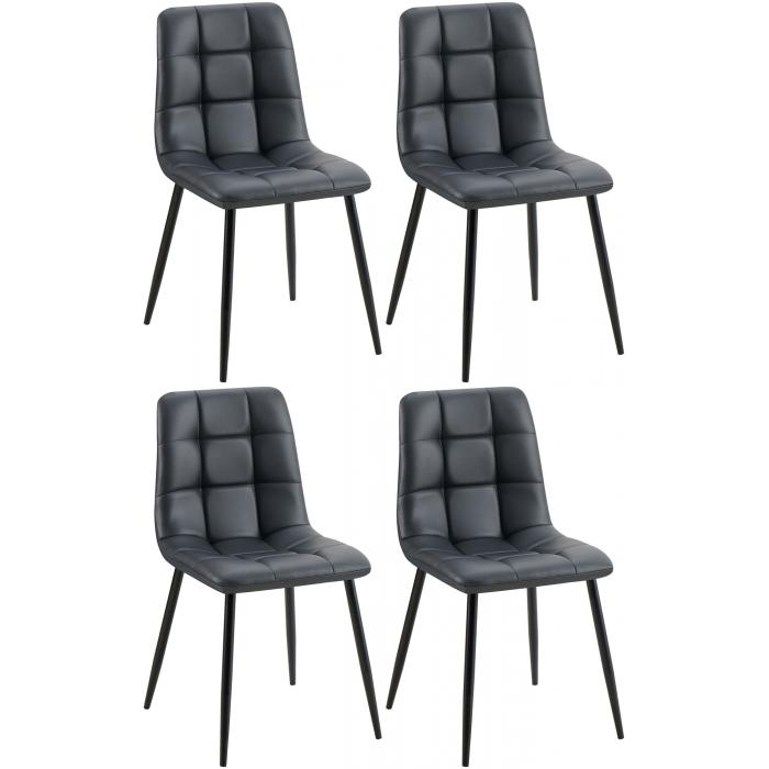 4er Set Esszimmerstuhl HLO-CP11 Kunstleder ~ schwarz