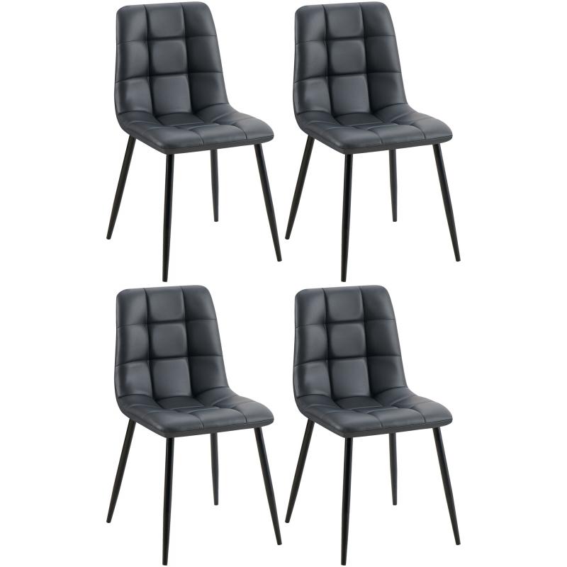 4er Set Esszimmerstuhl HLO-CP11 Kunstleder ~ schwarz