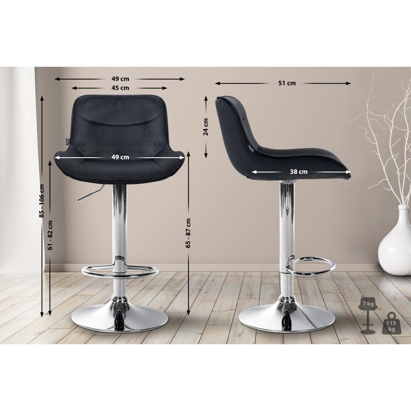 Barhocker HLO-CP303 Samt chrom ~ schwarz