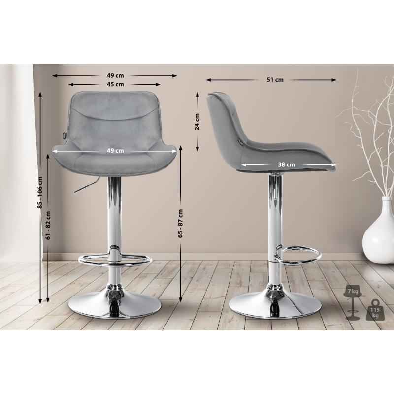 Barhocker HLO-CP303 Samt chrom ~ grau