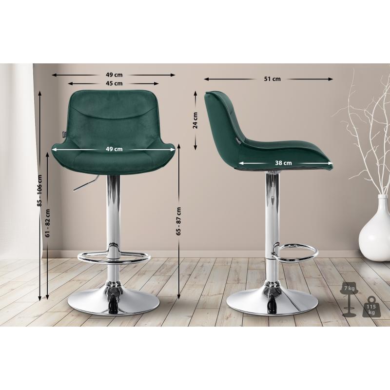 Barhocker HLO-CP303 Samt chrom ~ grn
