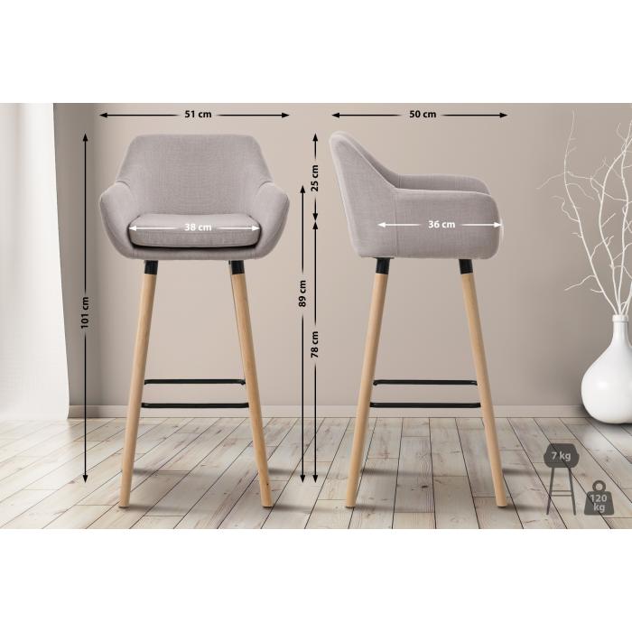 Barhocker HLO-CP19 Stoff ~ taupe