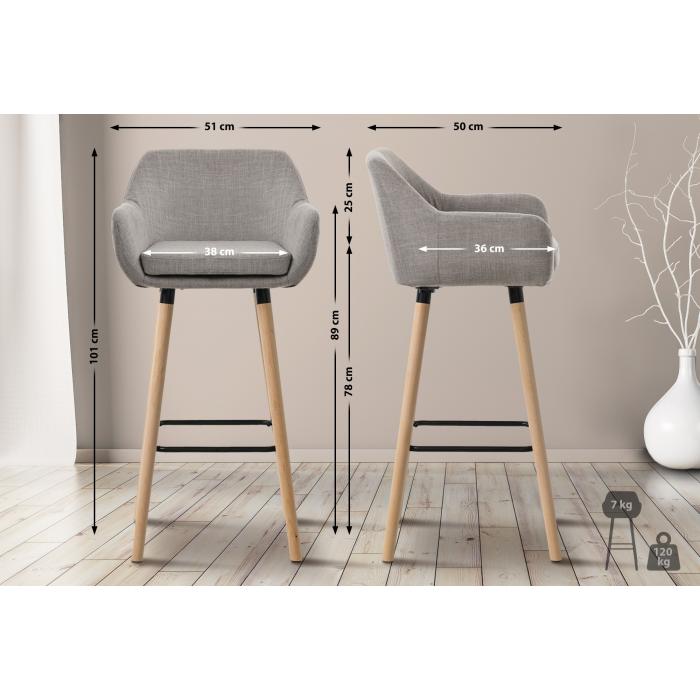 Barhocker HLO-CP19 Stoff ~ grau