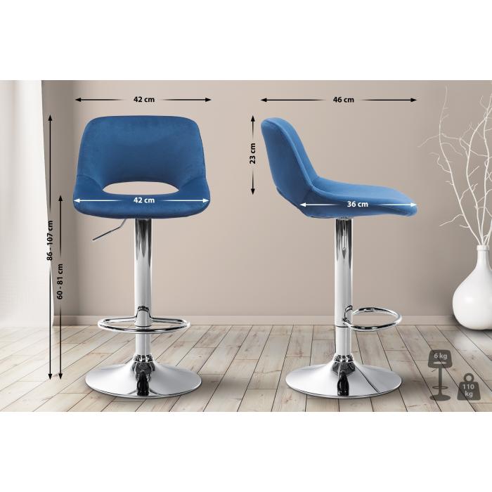 Barhocker HLO-CP243 Samt chrom ~ blau