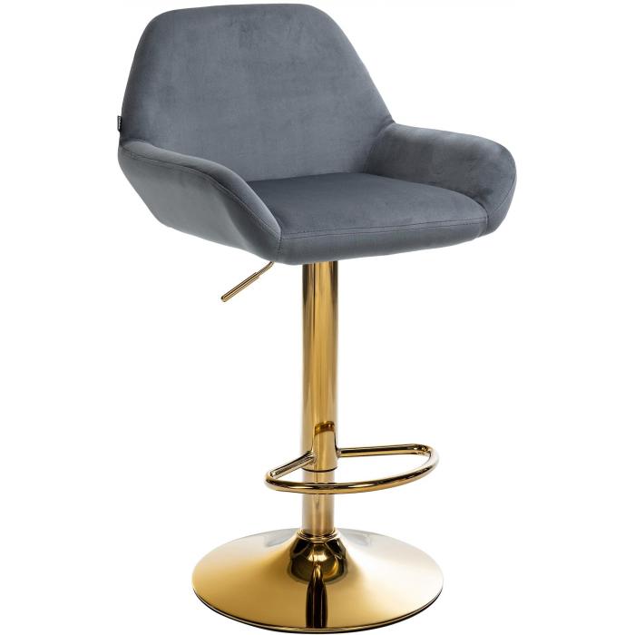 Barhocker HLO-CP8 Gold Samt ~ dunkelgrau
