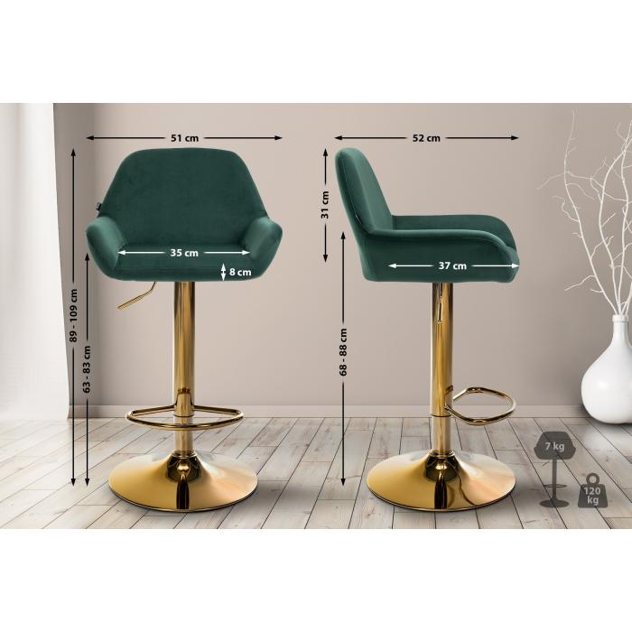 Barhocker HLO-CP8 Gold Samt ~ dunkelgrn