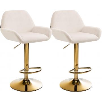 2er Set Barhocker HLO-CP8 Gold Samt ~ creme