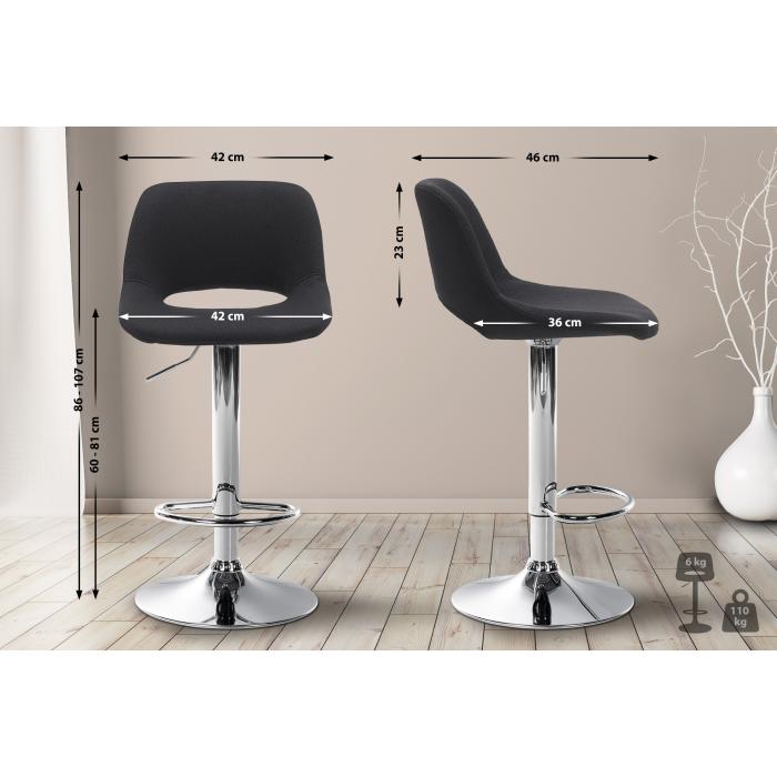 2er Set Barhocker HLO-CP244 Stoff chrom ~ schwarz