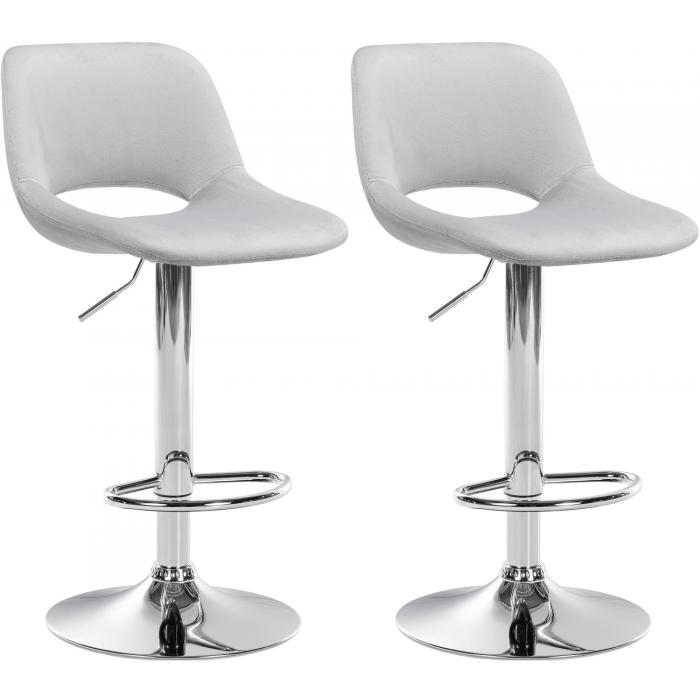 2er Set Barhocker HLO-CP243 Samt chrom ~ hellgrau