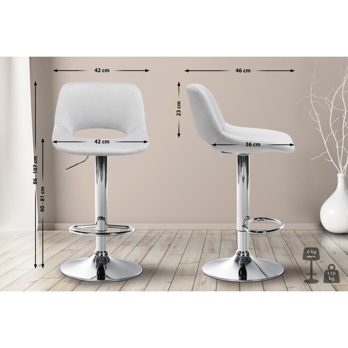 2er Set Barhocker HLO-CP243 Samt chrom ~ hellgrau