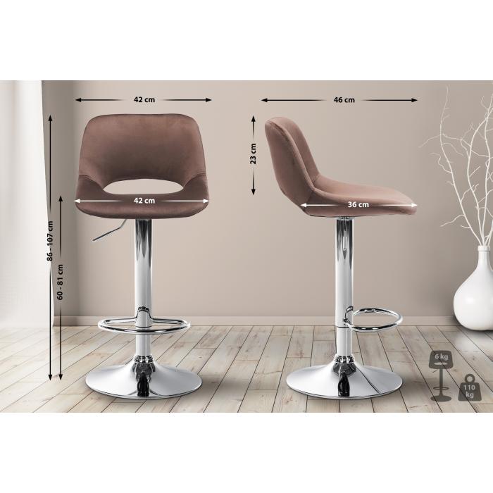 2er Set Barhocker HLO-CP243 Samt chrom ~ braun