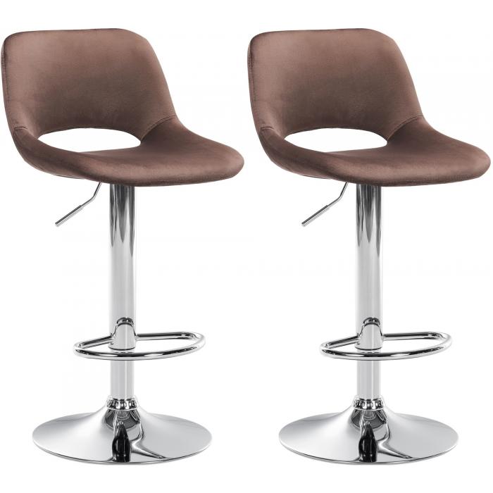 2er Set Barhocker HLO-CP243 Samt chrom ~ braun
