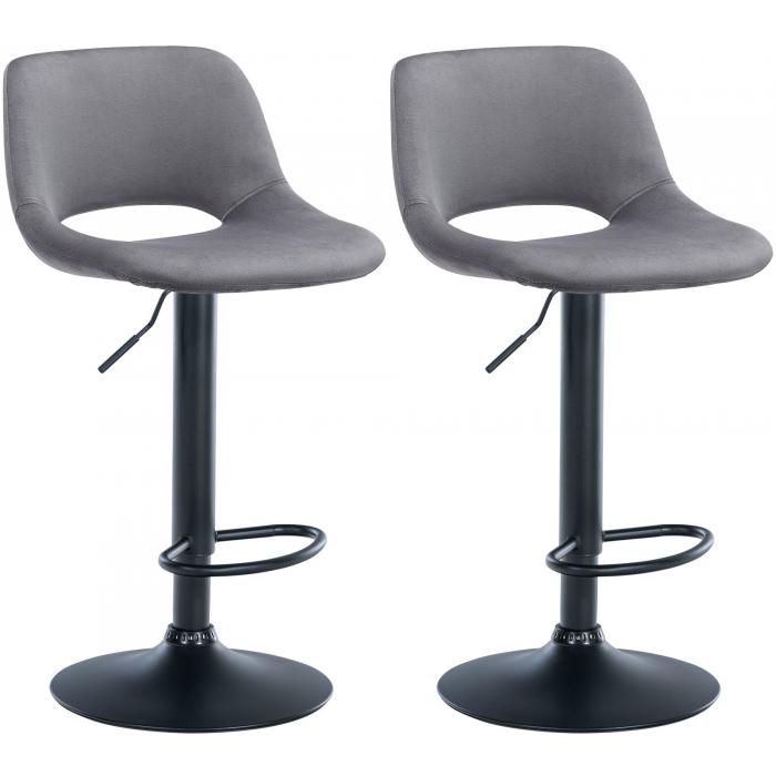 2er Set Barhocker HLO-CP243 Samt schwarz ~ dunkelgrau