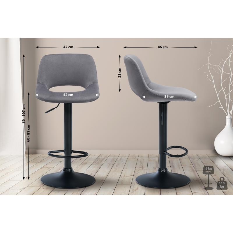 2er Set Barhocker HLO-CP243 Samt schwarz ~ dunkelgrau