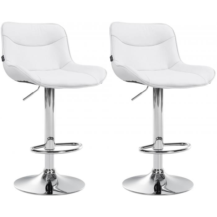 2er Set Barhocker HLO-CP302 Kunstleder chrom ~ wei
