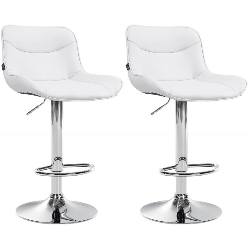 2er Set Barhocker HLO-CP302 Kunstleder chrom ~ wei