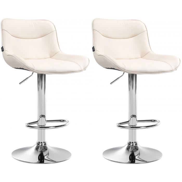 2er Set Barhocker HLO-CP302 Kunstleder chrom ~ creme