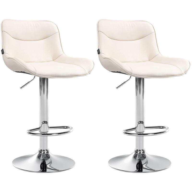 2er Set Barhocker HLO-CP302 Kunstleder chrom ~ creme