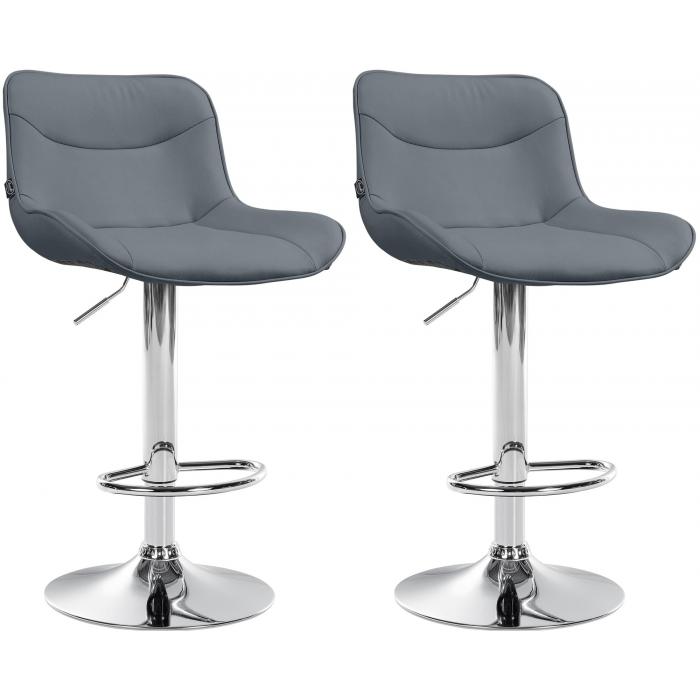 2er Set Barhocker HLO-CP302 Kunstleder chrom ~ grau