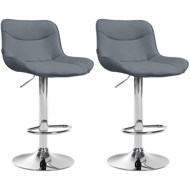 2er Set Barhocker HLO-CP302 Kunstleder chrom ~ grau