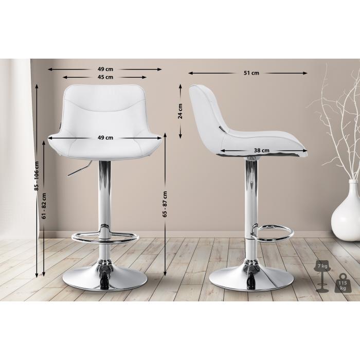 2er Set Barhocker HLO-CP302 Kunstleder chrom ~ wei