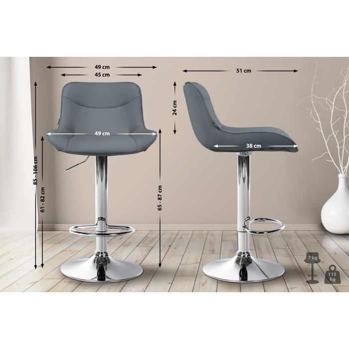 2er Set Barhocker HLO-CP302 Kunstleder chrom ~ grau