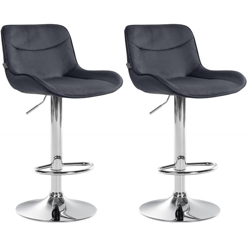 2er Set Barhocker HLO-CP303 Samt chrom ~ schwarz