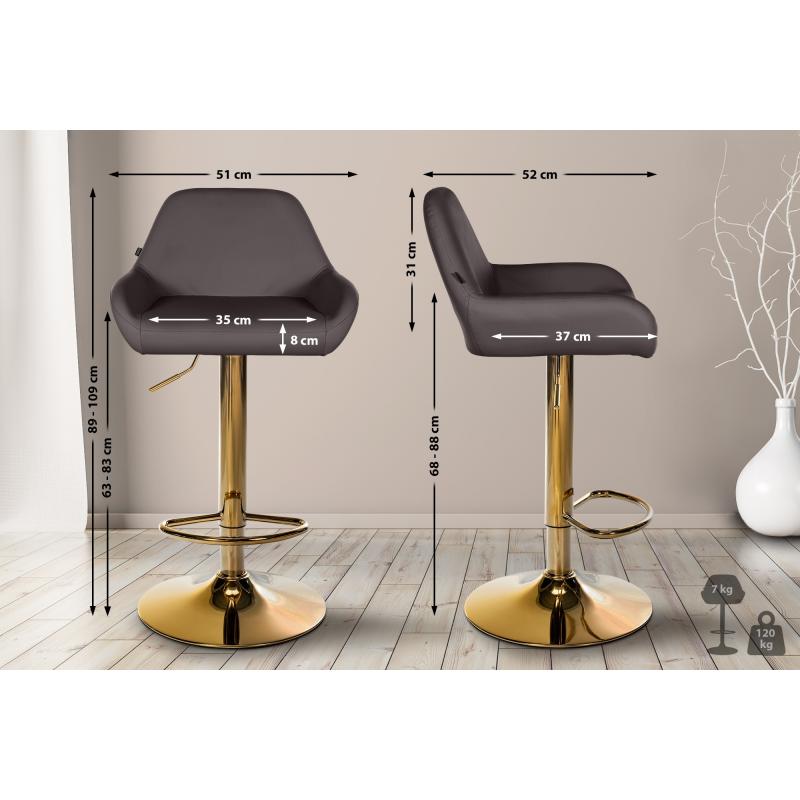 Barhocker HLO-CP8 Gold Kunstleder ~ braun