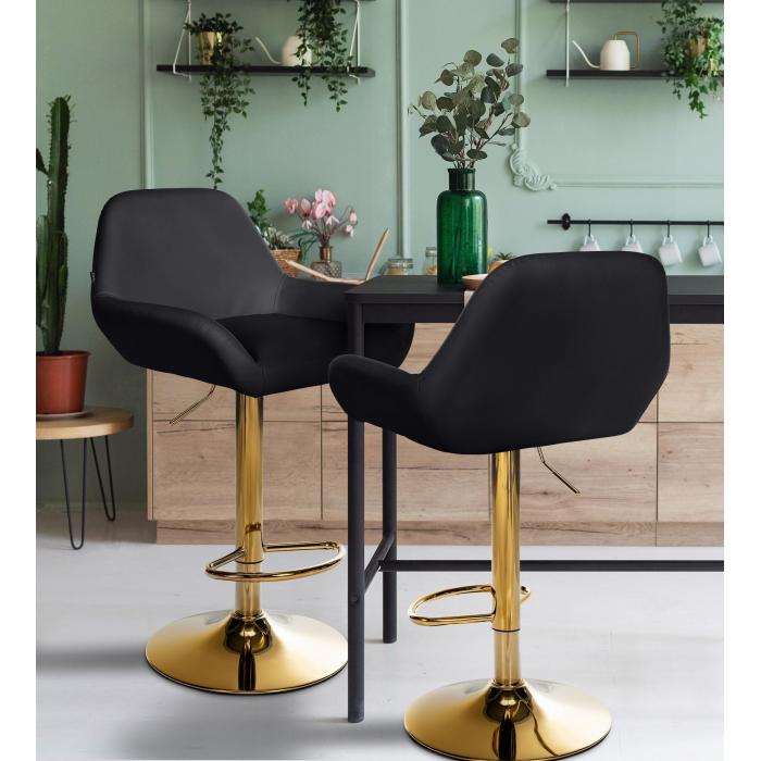 Barhocker HLO-CP8 Gold Kunstleder ~ schwarz