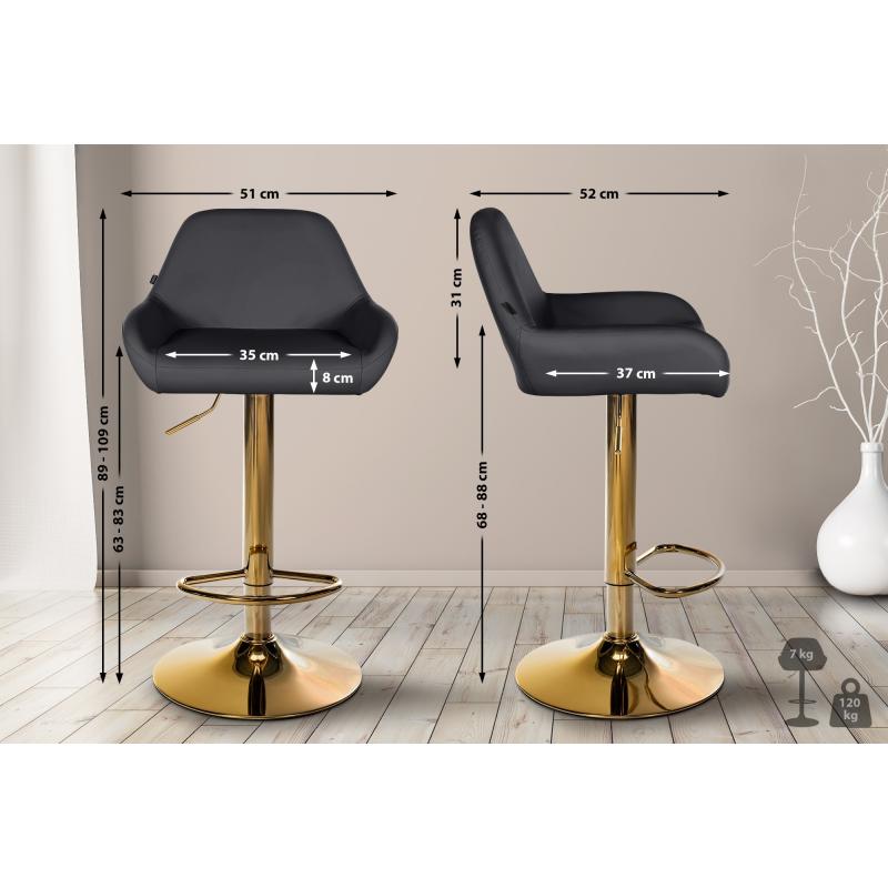 Barhocker HLO-CP8 Gold Kunstleder ~ schwarz