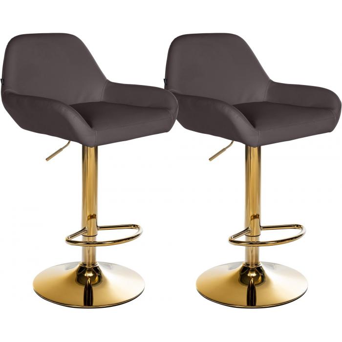 2er Set Barhocker HLO-CP8 Gold Kunstleder ~ braun