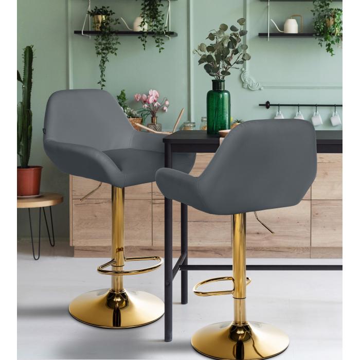 2er Set Barhocker HLO-CP8 Gold Kunstleder ~ grau