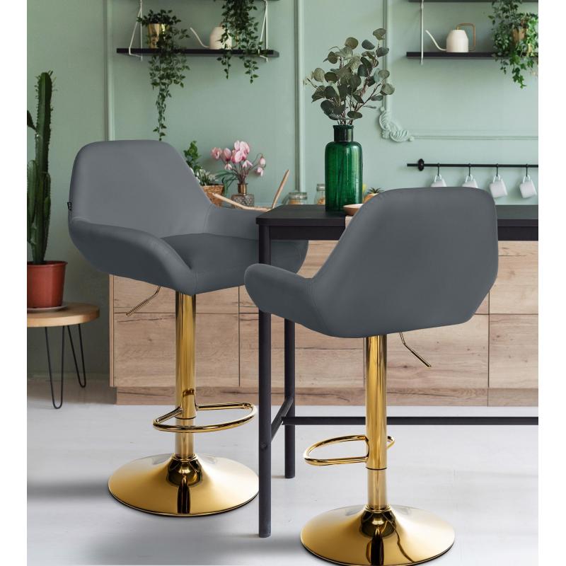 2er Set Barhocker HLO-CP8 Gold Kunstleder ~ grau