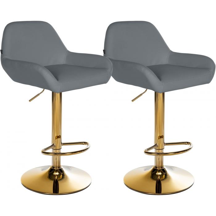 2er Set Barhocker HLO-CP8 Gold Kunstleder ~ grau