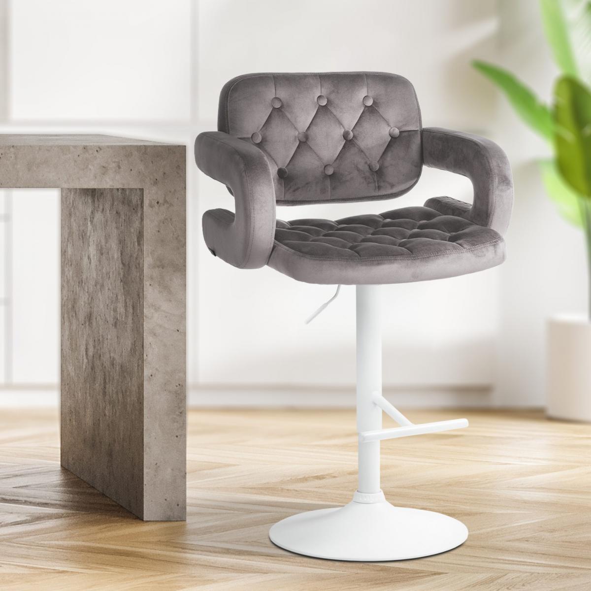 Barhocker HLO-CP314 Samt wei ~ grau